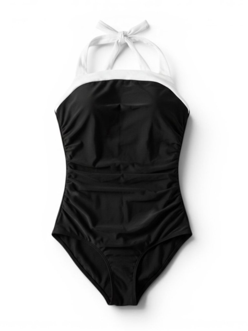 Classic Black and White Halter One-Piece Swimsuit - Women